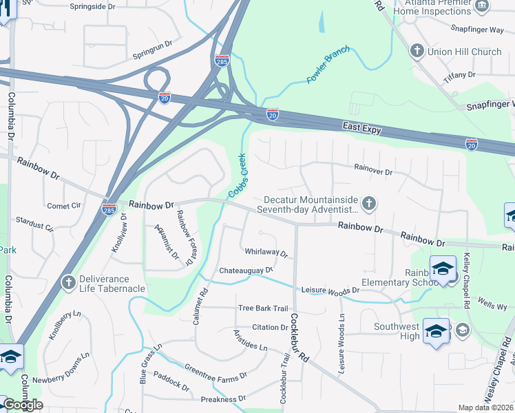 map of restaurants, bars, coffee shops, grocery stores, and more near 3797 Leprechaun Court in Decatur