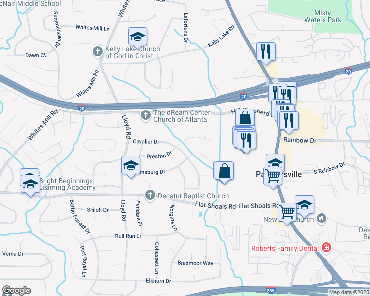 map of restaurants, bars, coffee shops, grocery stores, and more near 2682 Cavalier Drive in Decatur