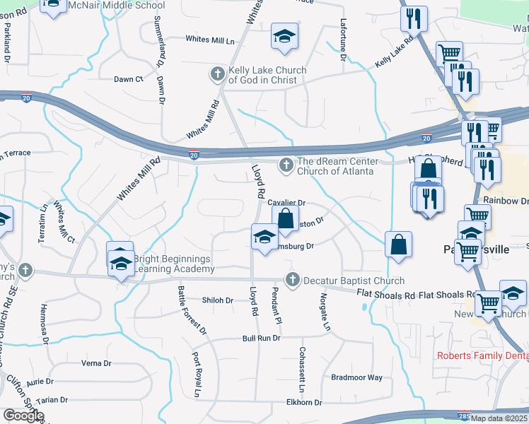 map of restaurants, bars, coffee shops, grocery stores, and more near in Panthersville