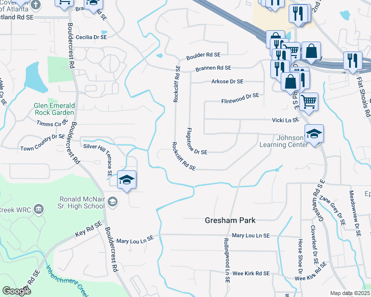 map of restaurants, bars, coffee shops, grocery stores, and more near 2685 Flagstone Drive Southeast in Atlanta