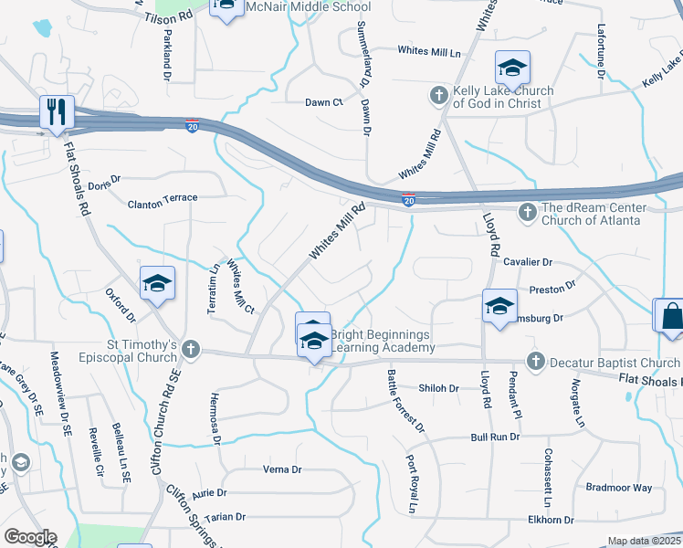 map of restaurants, bars, coffee shops, grocery stores, and more near 2412 Whites Ridge in Decatur