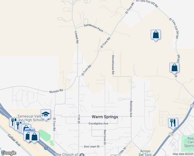 map of restaurants, bars, coffee shops, grocery stores, and more near 28261 Red Gum Drive in Lake Elsinore