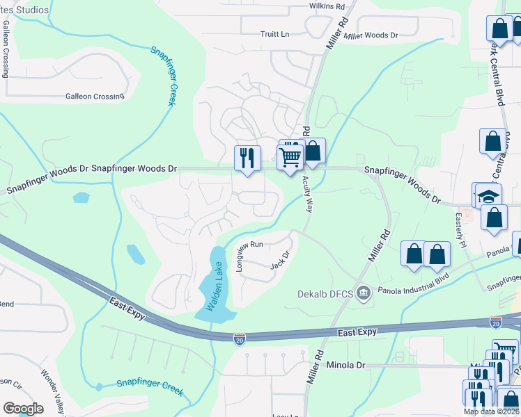 map of restaurants, bars, coffee shops, grocery stores, and more near 2668 Avanti Way in Decatur