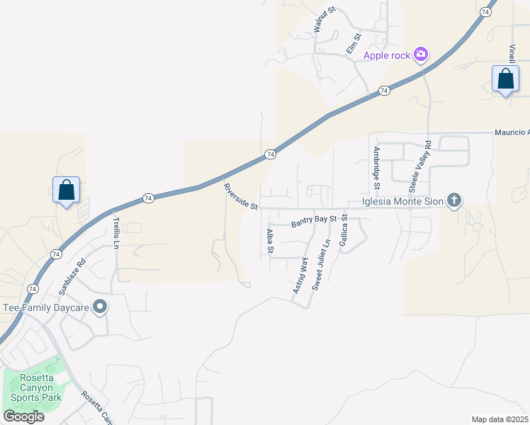 map of restaurants, bars, coffee shops, grocery stores, and more near 53021 Alba Street in Lake Elsinore