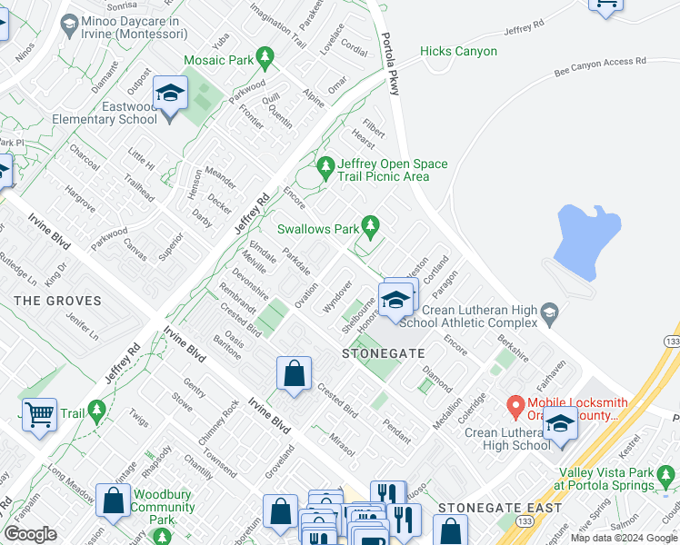 map of restaurants, bars, coffee shops, grocery stores, and more near 139 Beechmont in Irvine