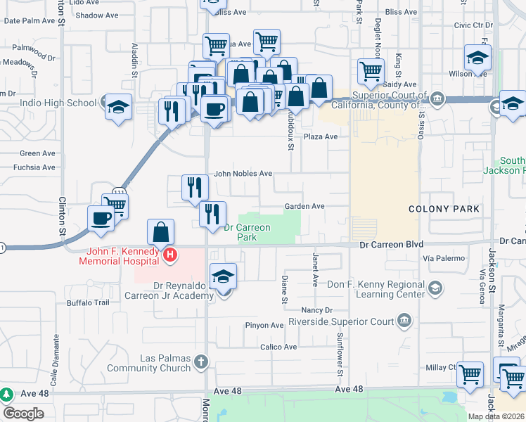 map of restaurants, bars, coffee shops, grocery stores, and more near in Chiriaco Summit