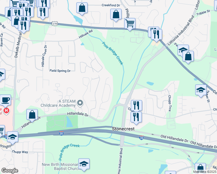 map of restaurants, bars, coffee shops, grocery stores, and more near 778 Hillandale Lane in Lithonia