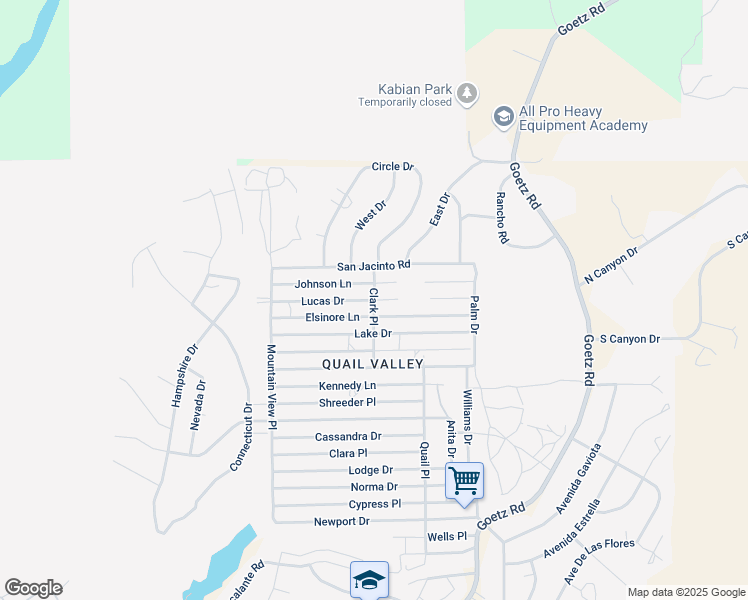 map of restaurants, bars, coffee shops, grocery stores, and more near Lucas Drive in Menifee