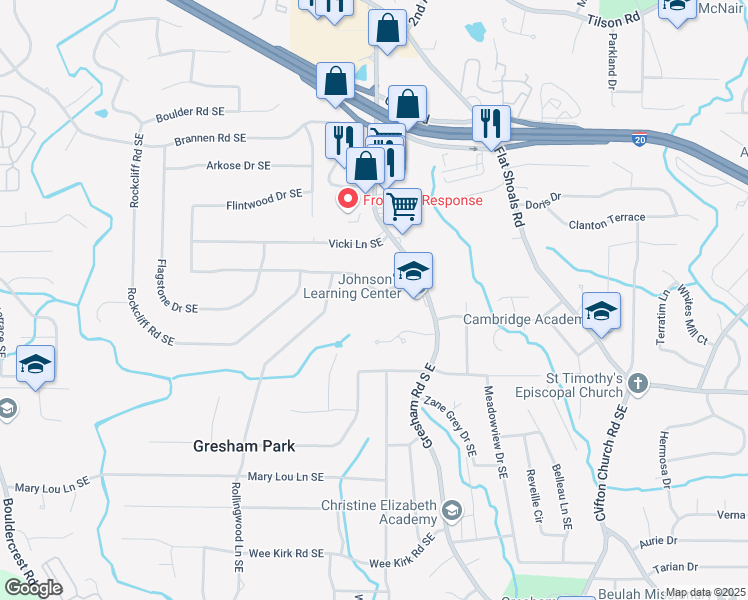 map of restaurants, bars, coffee shops, grocery stores, and more near 1963 Flintwood Drive Southeast in Atlanta