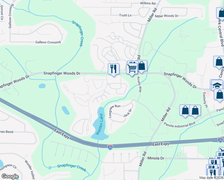 map of restaurants, bars, coffee shops, grocery stores, and more near 2720 Avanti Way in Decatur