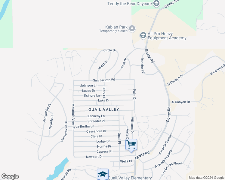 map of restaurants, bars, coffee shops, grocery stores, and more near Lucas Drive in Menifee