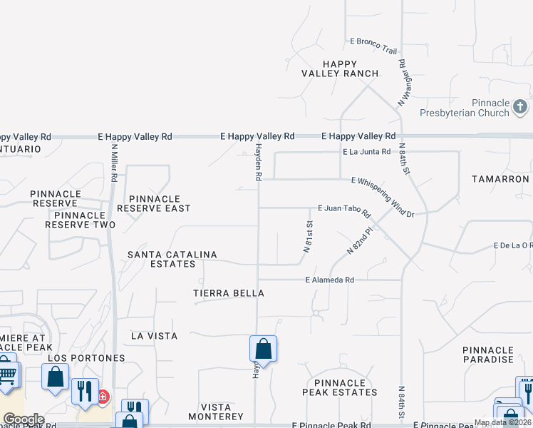 map of restaurants, bars, coffee shops, grocery stores, and more near 8001 East Juan Tabo Road in Scottsdale