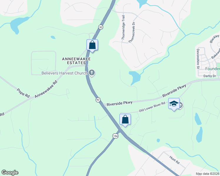 map of restaurants, bars, coffee shops, grocery stores, and more near 3538 Highway 92 in Douglasville