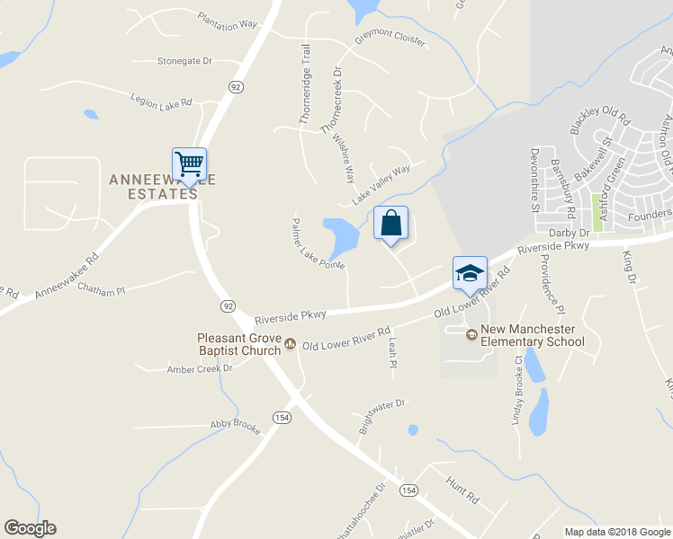 map of restaurants, bars, coffee shops, grocery stores, and more near 3455 Palmer Lake Pointe in Douglasville