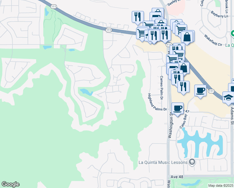 map of restaurants, bars, coffee shops, grocery stores, and more near 78225 Cabrillo Lane in Indian Wells