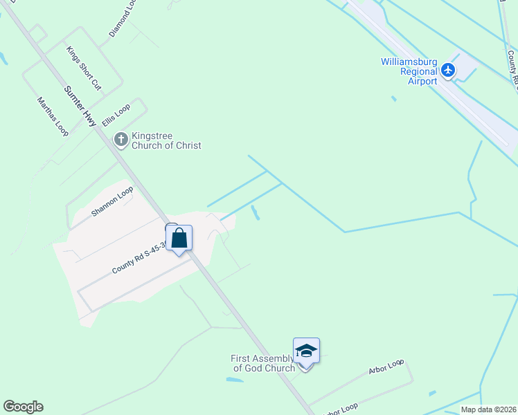 map of restaurants, bars, coffee shops, grocery stores, and more near 43 3 Bee Drive in Kingstree