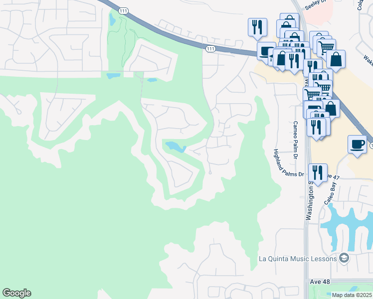 map of restaurants, bars, coffee shops, grocery stores, and more near 77730 Cove Pointe Circle in Indian Wells
