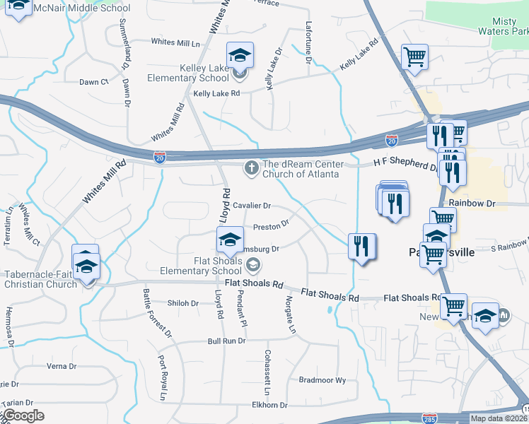 map of restaurants, bars, coffee shops, grocery stores, and more near 2631 Cavalier Drive in Decatur