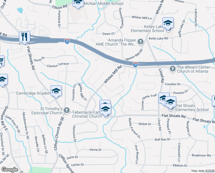 map of restaurants, bars, coffee shops, grocery stores, and more near 2406 Whites Ridge in Decatur