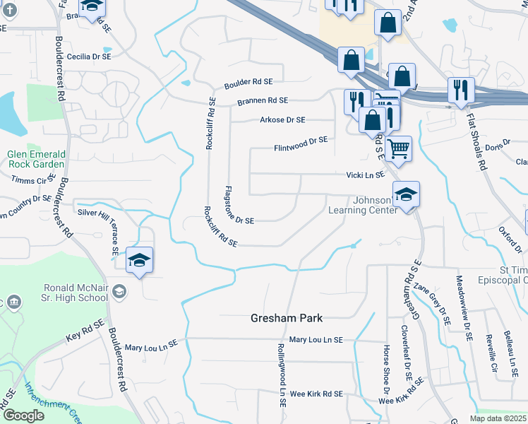 map of restaurants, bars, coffee shops, grocery stores, and more near 2740 Flagstone Drive Southeast in Atlanta