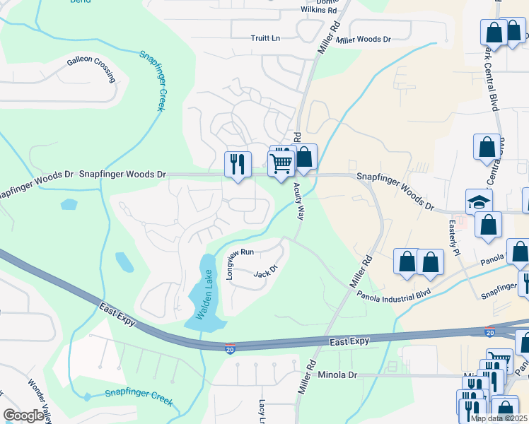 map of restaurants, bars, coffee shops, grocery stores, and more near 4999 Longview Walk in Decatur