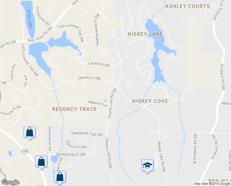 map of restaurants, bars, coffee shops, grocery stores, and more near 1640 County Line Road Southwest in Atlanta
