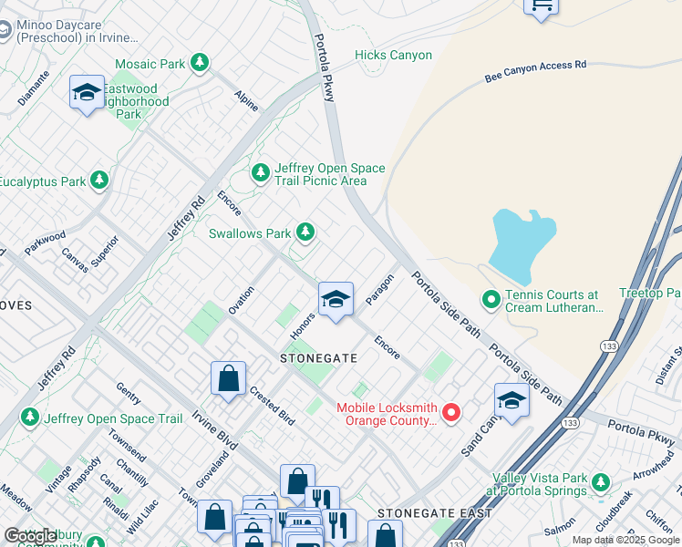map of restaurants, bars, coffee shops, grocery stores, and more near 61 Hazelton in Irvine