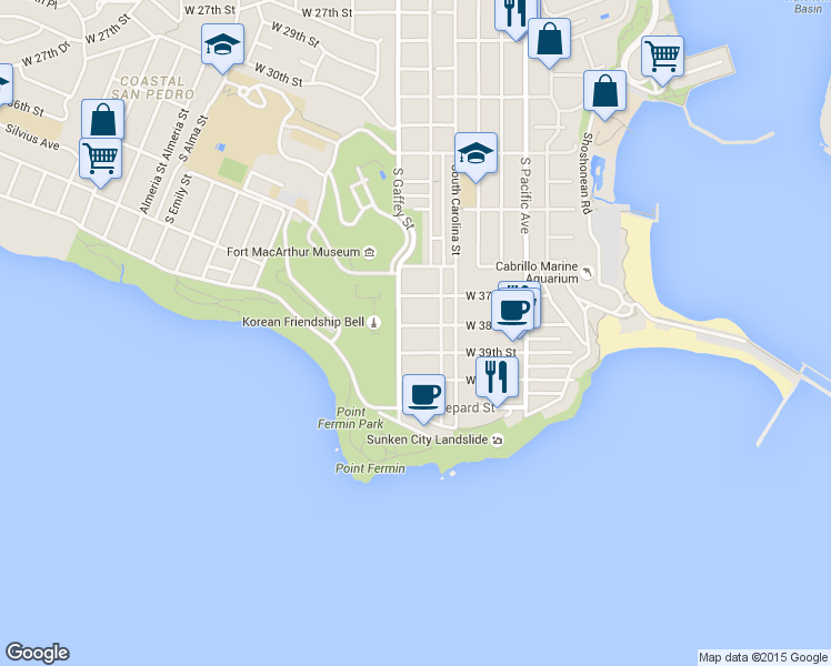 map of restaurants, bars, coffee shops, grocery stores, and more near 673 West 38th Street in Los Angeles