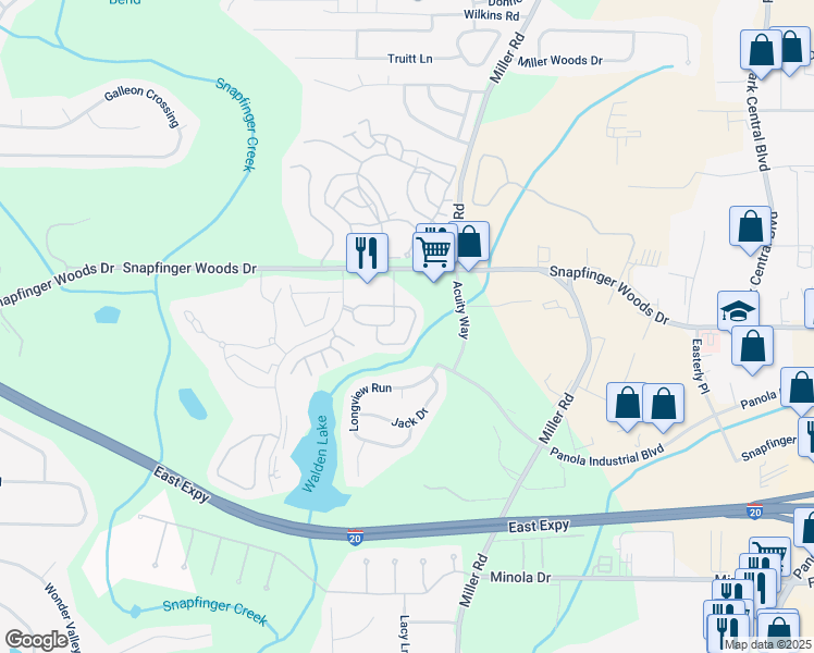 map of restaurants, bars, coffee shops, grocery stores, and more near 4999 Longview Walk in Decatur