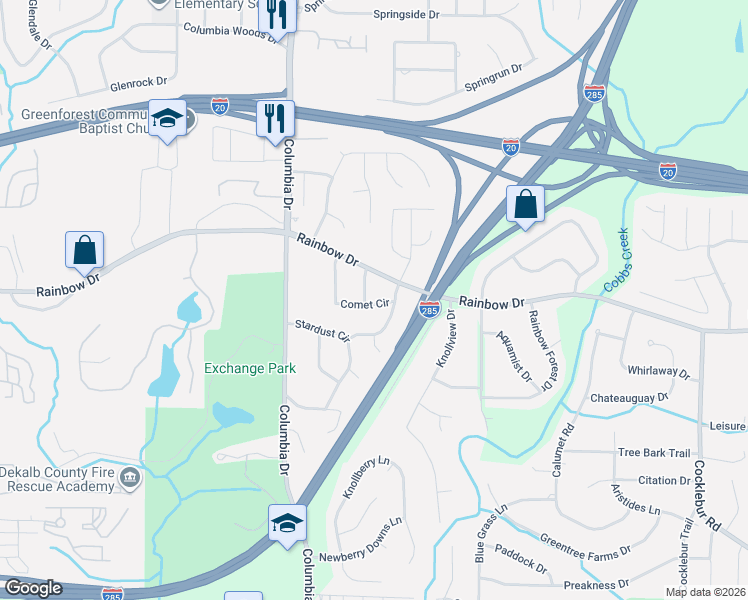 map of restaurants, bars, coffee shops, grocery stores, and more near 2660 Venus Way in Decatur