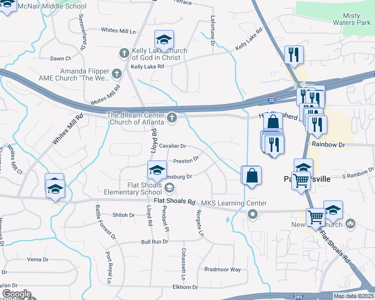 map of restaurants, bars, coffee shops, grocery stores, and more near 2631 Cavalier Drive in Decatur