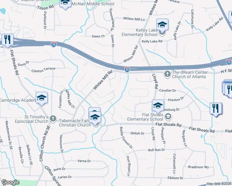 map of restaurants, bars, coffee shops, grocery stores, and more near 2426 Whites Ridge in Decatur
