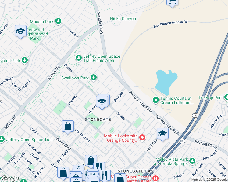map of restaurants, bars, coffee shops, grocery stores, and more near 71 Cortland in Irvine