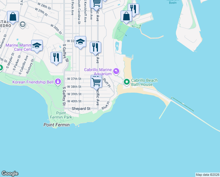 map of restaurants, bars, coffee shops, grocery stores, and more near 3807 Stephen M White Drive in Los Angeles