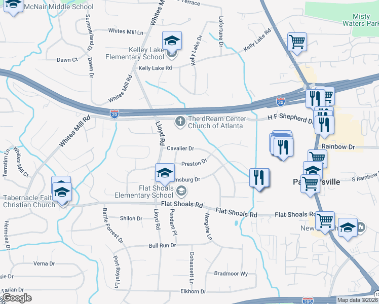map of restaurants, bars, coffee shops, grocery stores, and more near 2631 Cavalier Drive in Decatur