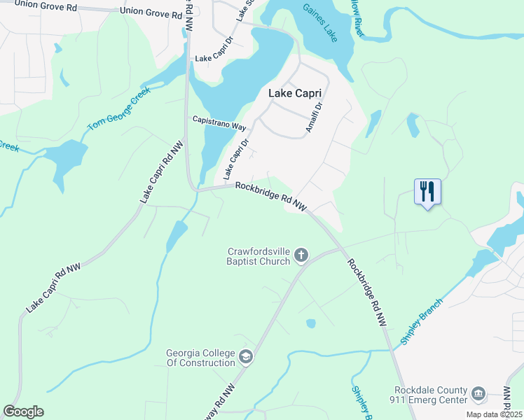 map of restaurants, bars, coffee shops, grocery stores, and more near 2468 Rockbridge Road Northwest in Conyers