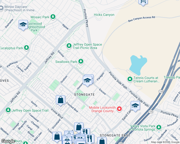 map of restaurants, bars, coffee shops, grocery stores, and more near 61 Hazelton in Irvine