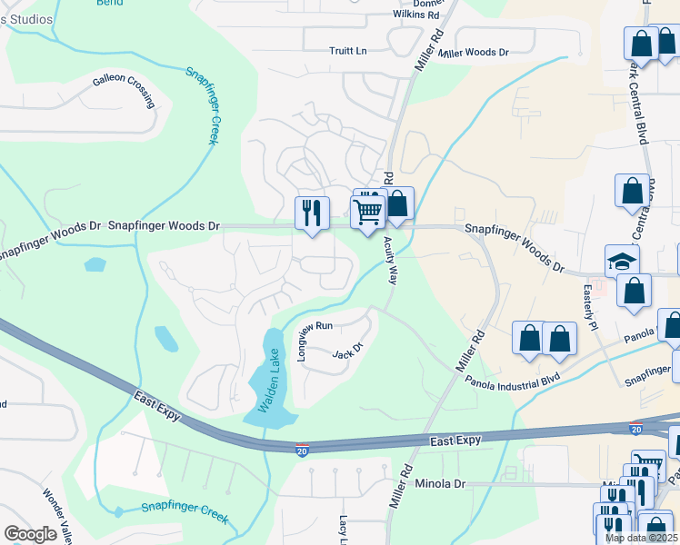 map of restaurants, bars, coffee shops, grocery stores, and more near 2668 Avanti Way in Decatur