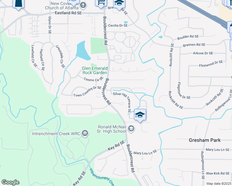 map of restaurants, bars, coffee shops, grocery stores, and more near 3145 Silver Hill Terrace SE in Atlanta