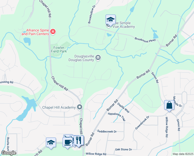 map of restaurants, bars, coffee shops, grocery stores, and more near 3486 Stonington Court in Douglasville