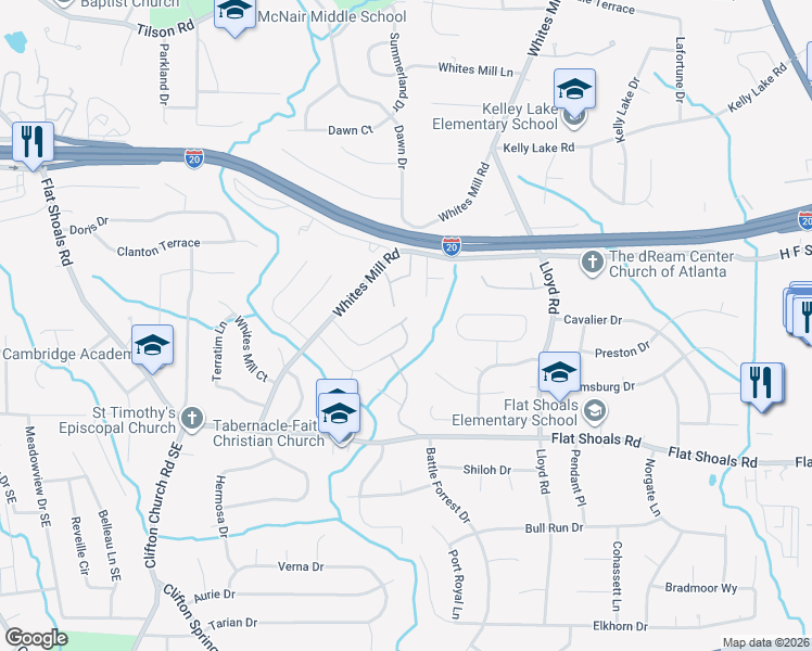 map of restaurants, bars, coffee shops, grocery stores, and more near 2426 Whites Ridge in Decatur
