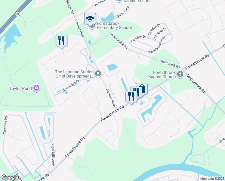 map of restaurants, bars, coffee shops, grocery stores, and more near 128 Marsh Rabbit Drive in Myrtle Beach