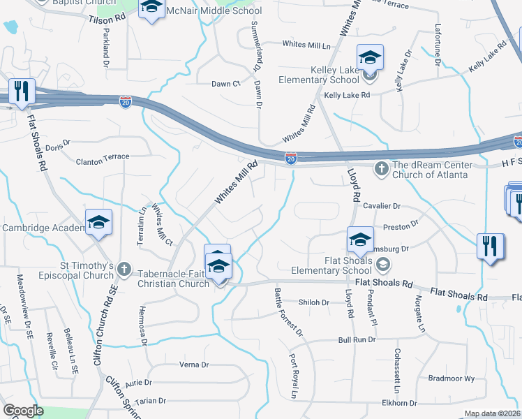 map of restaurants, bars, coffee shops, grocery stores, and more near 2426 Whites Ridge in Decatur
