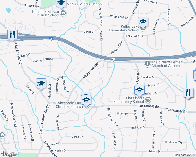 map of restaurants, bars, coffee shops, grocery stores, and more near 2426 Whites Ridge in Decatur
