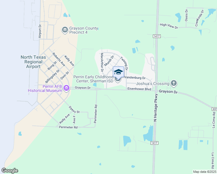 map of restaurants, bars, coffee shops, grocery stores, and more near 2 Pershing Drive in Denison