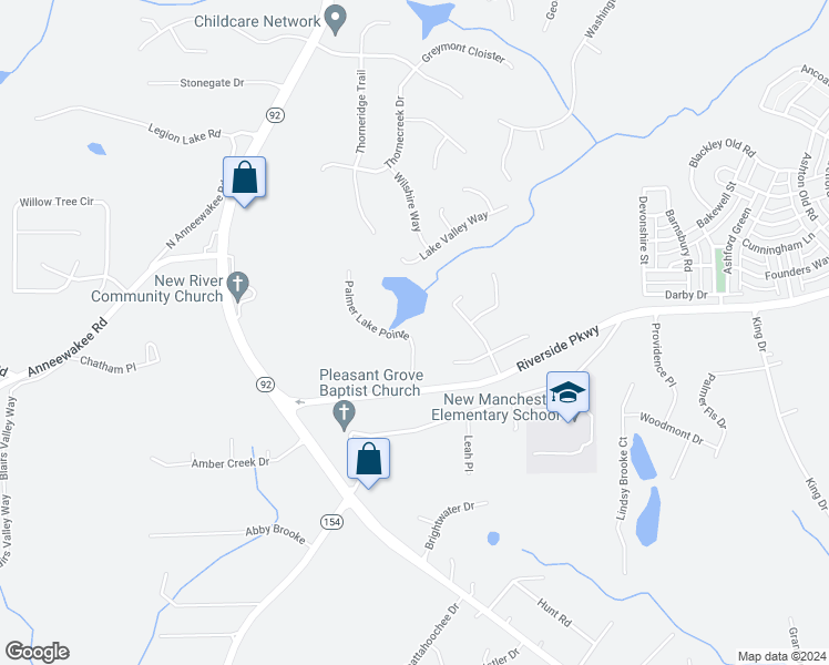 map of restaurants, bars, coffee shops, grocery stores, and more near 3460 Palmer Lake Pointe in Douglasville