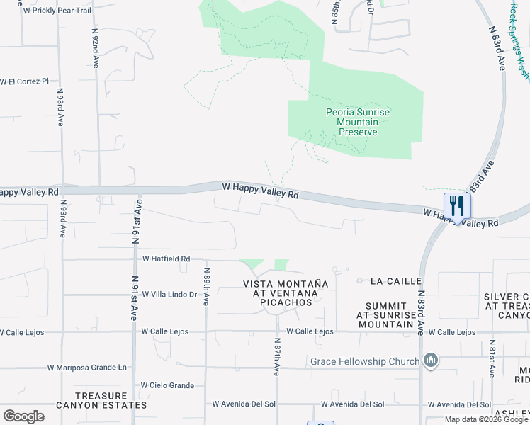 map of restaurants, bars, coffee shops, grocery stores, and more near 8651 Artemisa Ave in Peoria