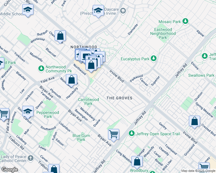 map of restaurants, bars, coffee shops, grocery stores, and more near 5200 Irvine Boulevard in Irvine