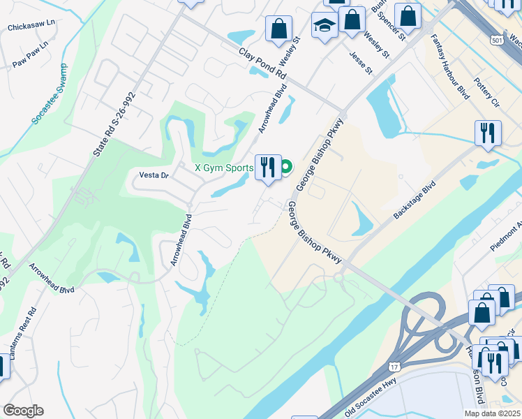 map of restaurants, bars, coffee shops, grocery stores, and more near 181 Jacob Lane in Myrtle Beach