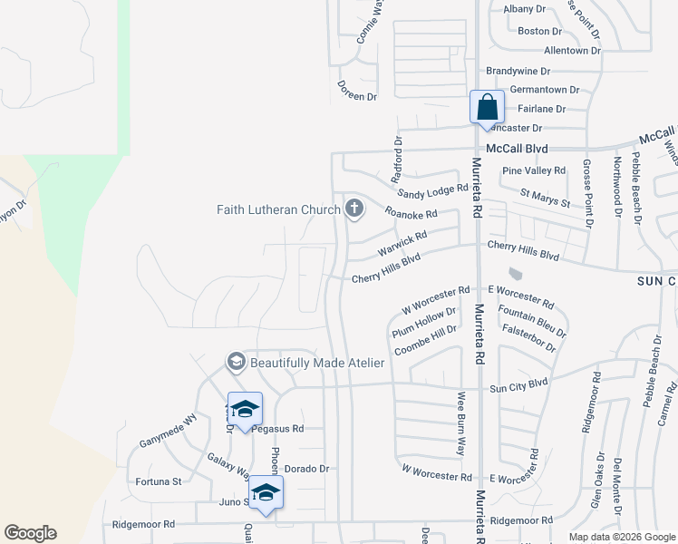 map of restaurants, bars, coffee shops, grocery stores, and more near 28315 Portsmouth Drive in Menifee